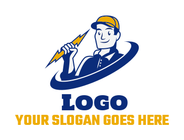electrician with electric bolt in swoosh logo creator