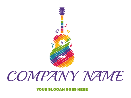 music logo rainbow color brush strokes on guitar