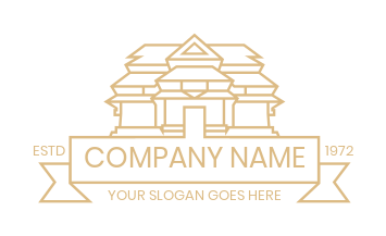 property logo line art temple with ribbon