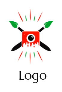 arts logo icon camera and crossed paint brushes - logodesign.net