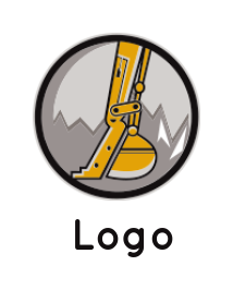 design a construction logo excavator inside circle mountains 