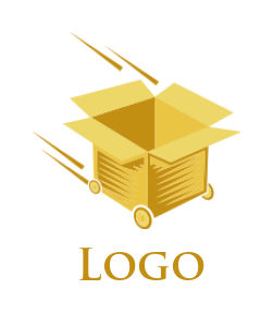 design a logistics logo fast moving empty box with wheels 