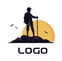 travel logo icon hiker on mountain top