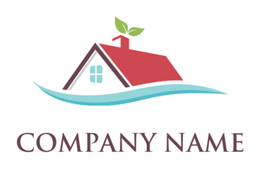 property logo house with sea waves and leaves