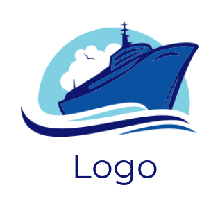 create a transportation logo sailing Sailboat or ship over swoosh waves with clouds