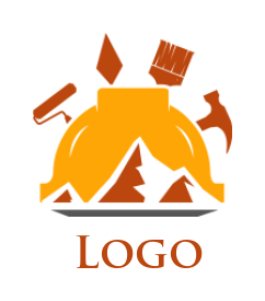 design a construction logo tools on construction helmet and sand heaps for handyman 