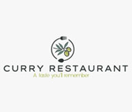 Italian restaurant logo with olives in fork and spoon 