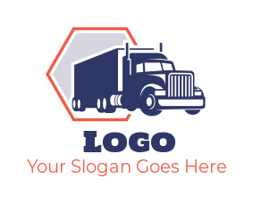 transportation logo truck coming from hexagon
