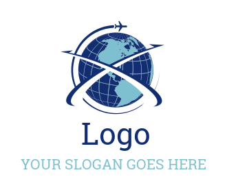 logistics logo arrows inside globe with airplane