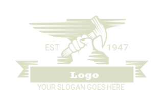 construction logo hand holding hammer in anvil