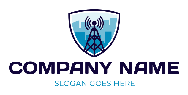 communication logo cityscape signal tower shield