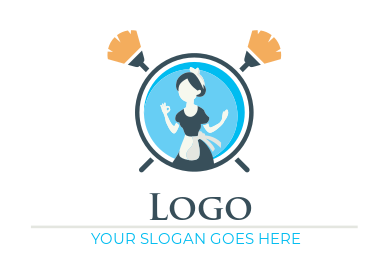 cleaning logo maid in circle with two brooms