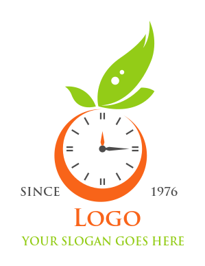 nutritionist logo orange shape clock with leaves