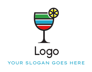 cocktail bar logo colorful wine glass with lemon
