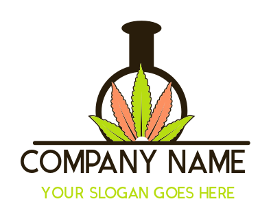 medical logo lab flask behind marijuana leaves