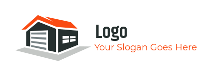 garage door with windows and gable roof logo concept