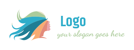 beauty logo woman with colorful flowing hair