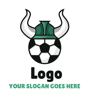 sports logo soccer ball wearing horned helmet