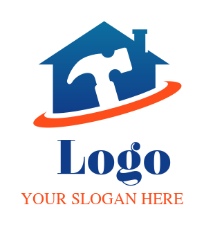 construction logo maker house with hammer and swoosh under it