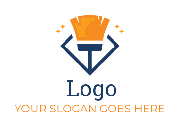 Janitor broom inside polygon logo icon