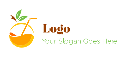 create a restaurant logo juice in orange fruit with straw - logodesign.net