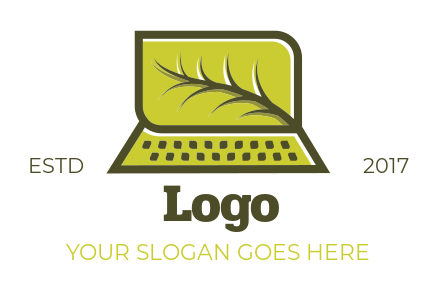 research logo maker laptop with leaf