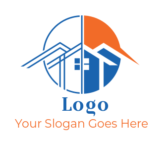 construction logo line art home in circle