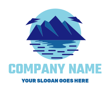 landscape logo mountains with water in circle