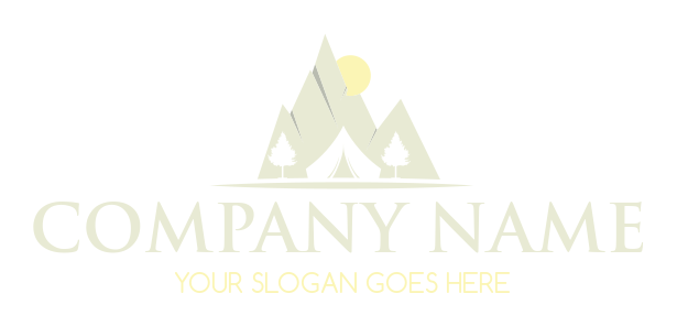 campsite logo mountains with tent and trees