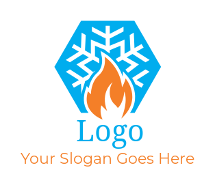 energy logo snowflakes with flame in hexagon