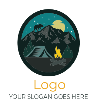 travel logo tent bear on mountains and moon