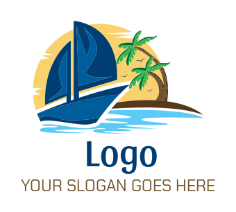 palm trees with sail boat logo generator
