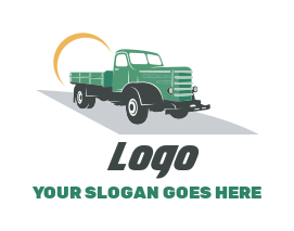make a logistics logo retro truck on road in swoosh for logistics and trade