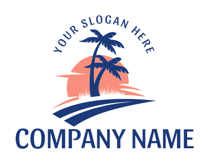 travel logo driveway with sun and palm trees