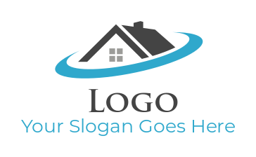 make a real estate logo swooshes around abstract house with window