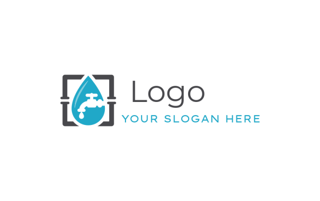 tap in water droplet in square pipes logo template