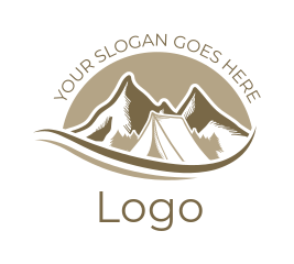 travel logo icon tent under mountains