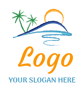 travel logo tropical beach with palm trees