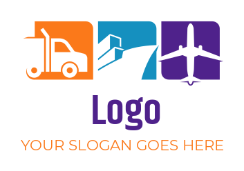 transportation logo illustration truck container ship & plane 