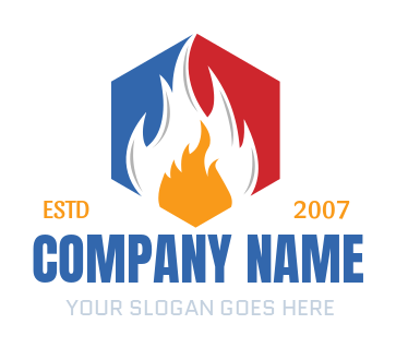 energy logo maker two flames in hexagon