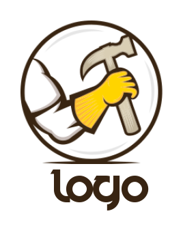 handyman logo hand holding hammer inside circle