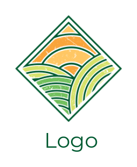 landscape logo fields with sun in rhombus shape 
