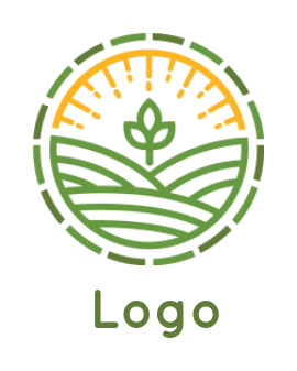 agriculture logo line farm plant in circle sun