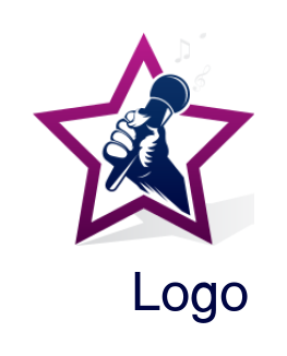 entertainment logo mic in hand in line art star 