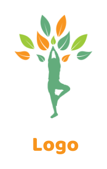 fitness logo of person doing yoga with leaves