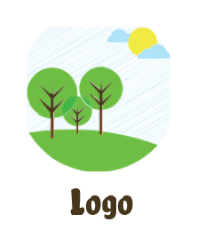landscape logo tree on field with sun and cloud 