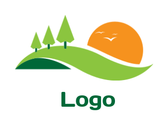 Create a landscape logo abstract trees and sun 