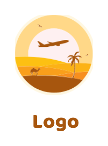 create a travel logo airplane flying over desert