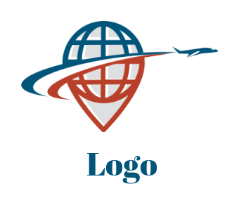 make a travel logo airplane flying across globe