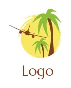 travel logo plane flying over trees in circle